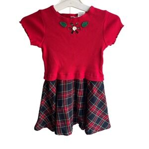 Little Girls Retro Vintage Y2K Red and‎ Plaid 90's Fit and Flare Dress Sz 5